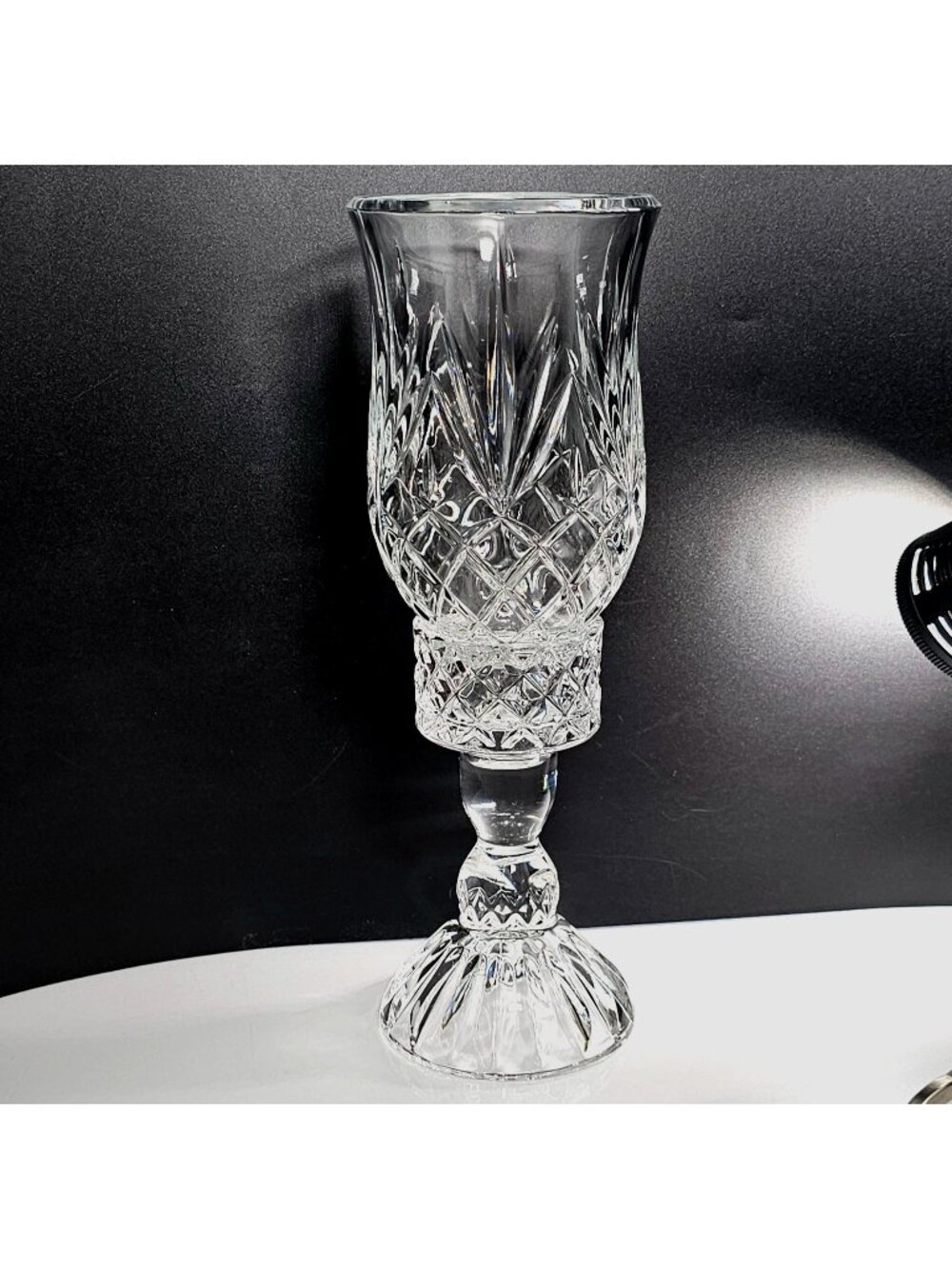 Block Cut Crystal Candle Hurricane Lamp 13" diamond slashes luxury glass decor